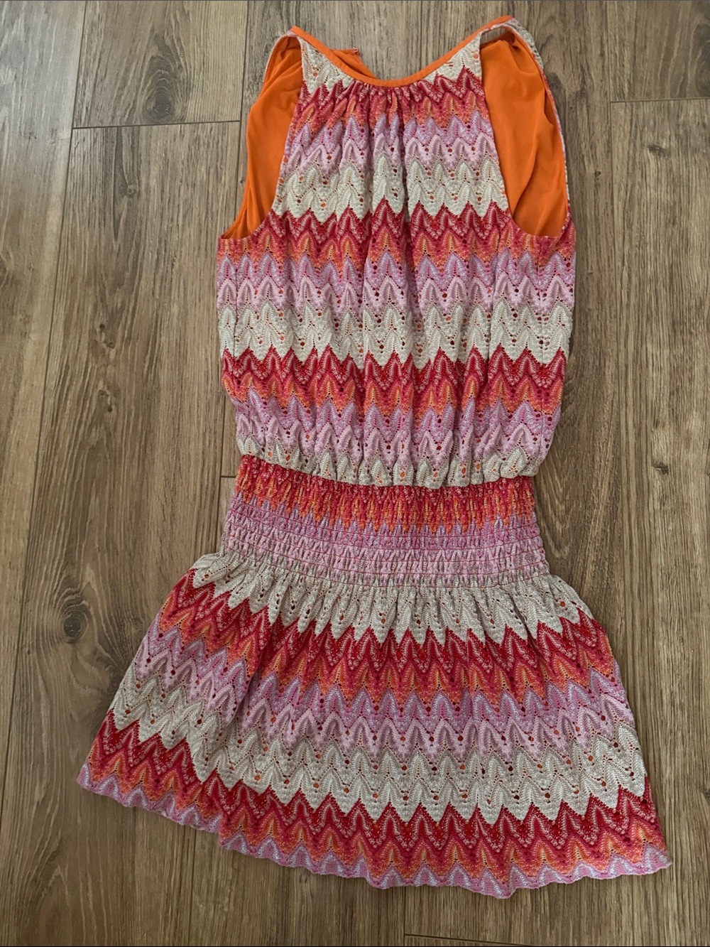Ramy Brook size small Orange & Pink Sleeveless Chevron Knit Dress